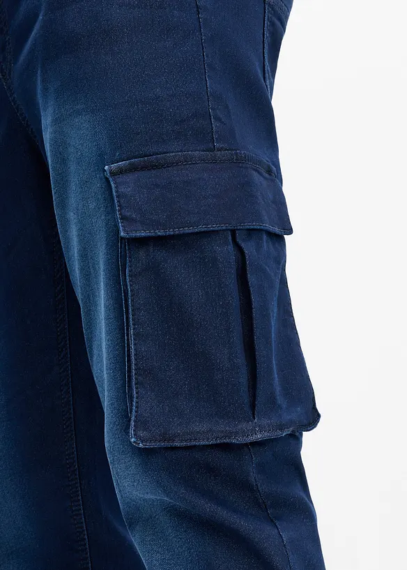 Jean jogger Slim Fit &agrave; taille &eacute;lastiqu&eacute;e et poches cargo, droit, bonprix