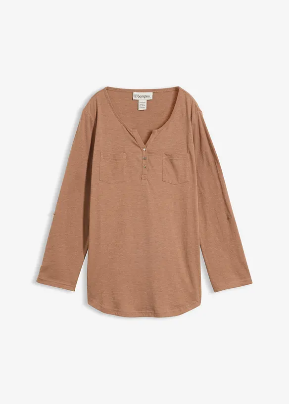 T-shirt col tunisien boutonn&eacute; &agrave; manches longues, bonprix