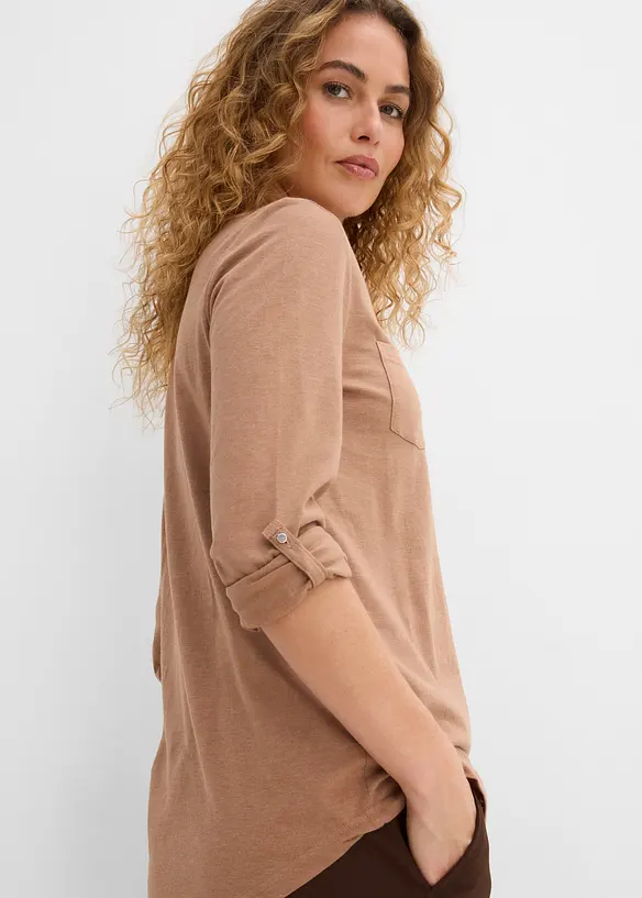 T-shirt col tunisien boutonn&eacute; &agrave; manches longues, bonprix