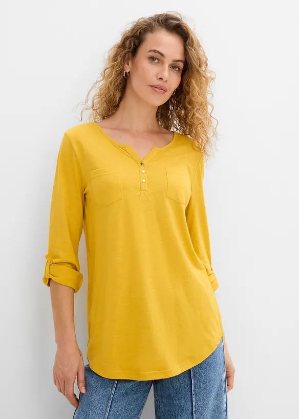 T-shirt col tunisien boutonn&eacute; &agrave; manches longues, bonprix