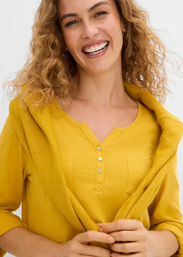 T-shirt col tunisien boutonn&eacute; &agrave; manches longues, bonprix