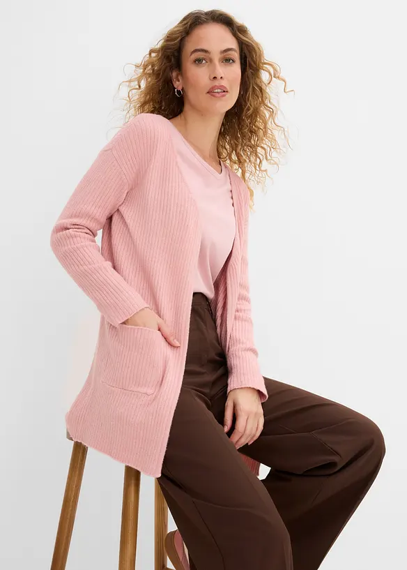 Longstrickjacke in breiter Rippenstruktur, bonprix