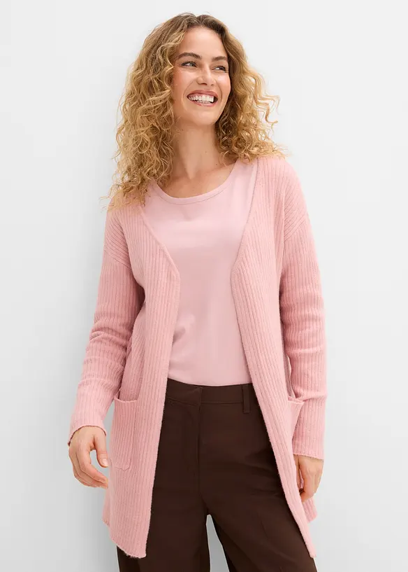 Longstrickjacke in breiter Rippenstruktur, bonprix