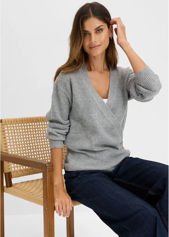 Oversize-Pullover in Wickeloptik, bonprix