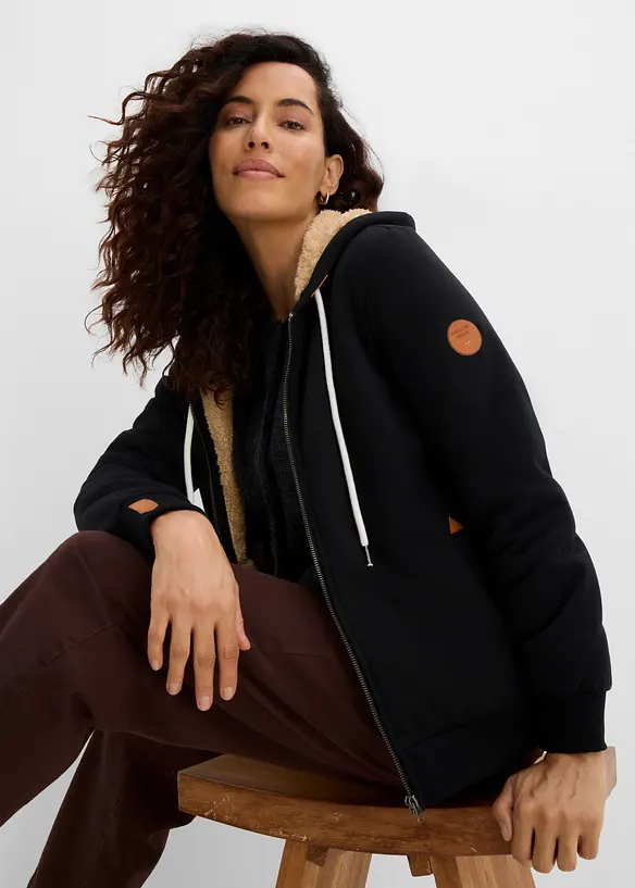 Sweat zipp&eacute; &agrave; capuche avec doublure peluche, bonprix