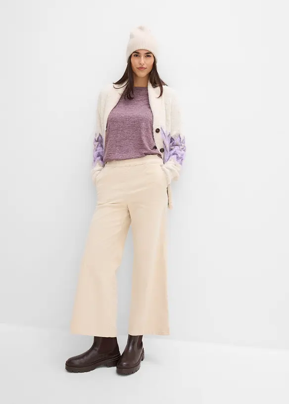 Pantalon en velours de coton c&ocirc;tel&eacute; extensible, taille haute, bonprix