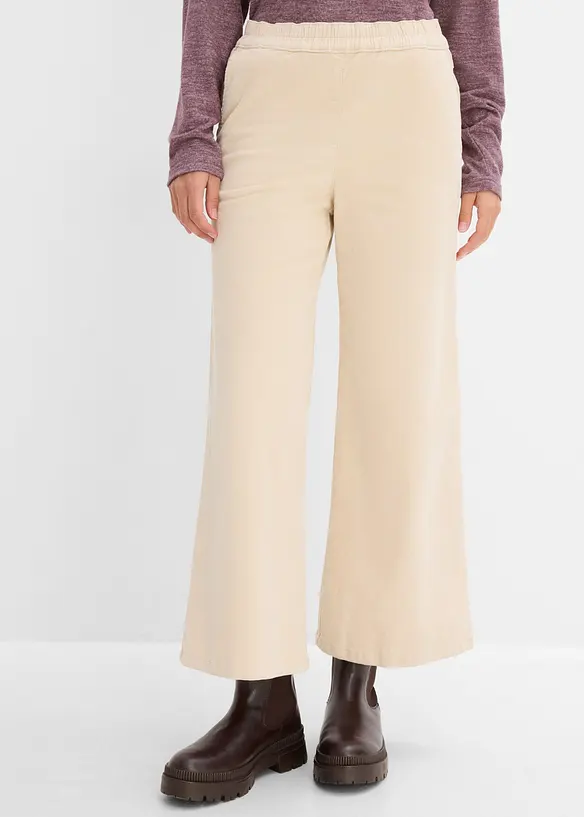 Pantalon en velours de coton c&ocirc;tel&eacute; extensible, taille haute, bonprix