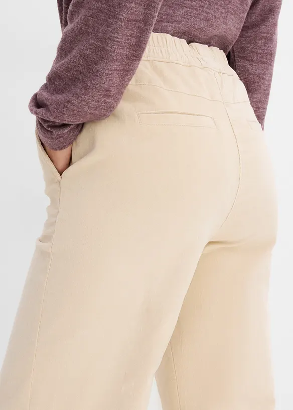 Pantalon en velours de coton c&ocirc;tel&eacute; extensible, taille haute, bonprix