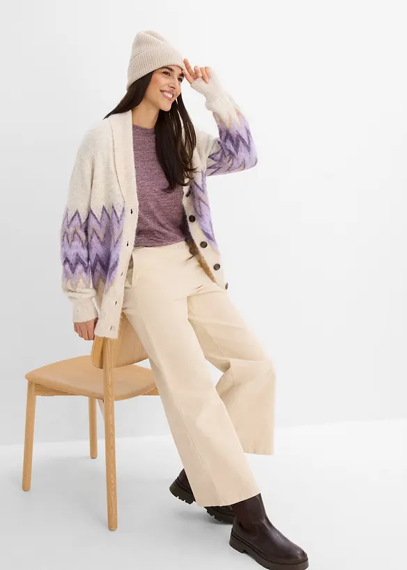 Pantalon en velours de coton c&ocirc;tel&eacute; extensible, taille haute, bonprix