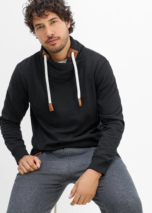 Sweat &agrave; col ch&acirc;le et d&eacute;tails enduits, bonprix