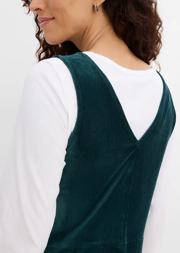 Latzkleid aus elastischem Cord, bonprix