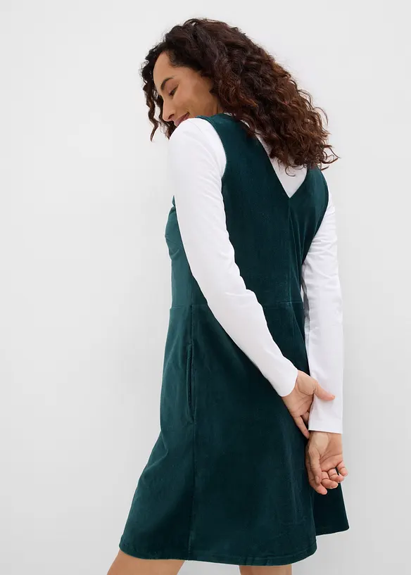 Latzkleid aus elastischem Cord, bonprix