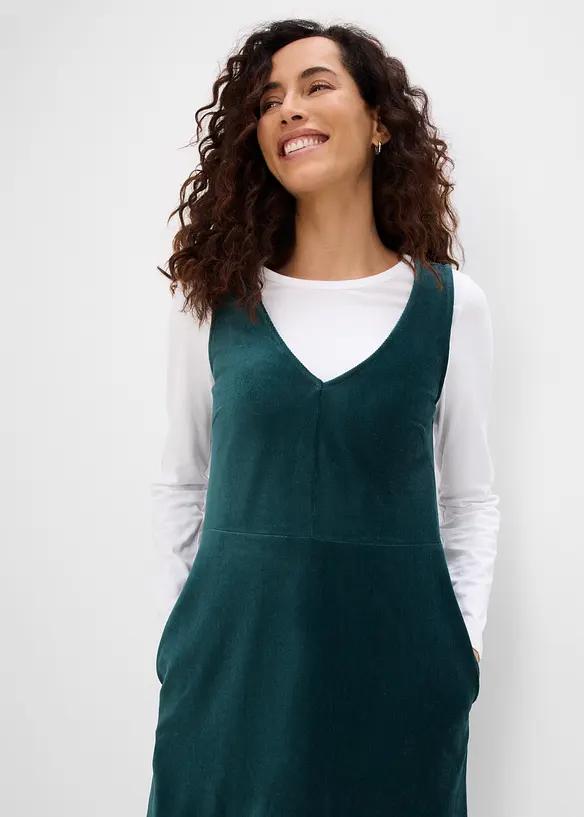 Latzkleid aus elastischem Cord, bonprix