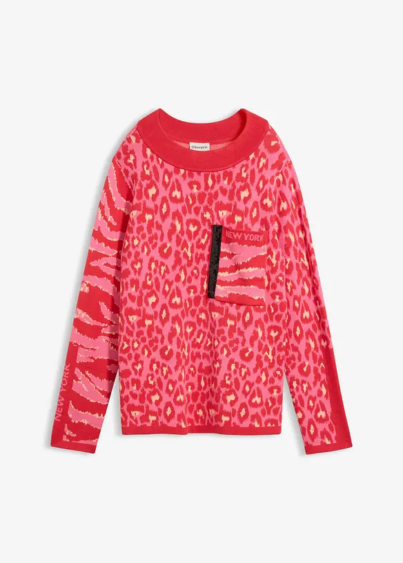 Feinstrickpullover im Leoprint-Design, bonprix