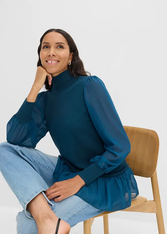 Feinstrickpullover mit Blusen-Einsatz, bonprix