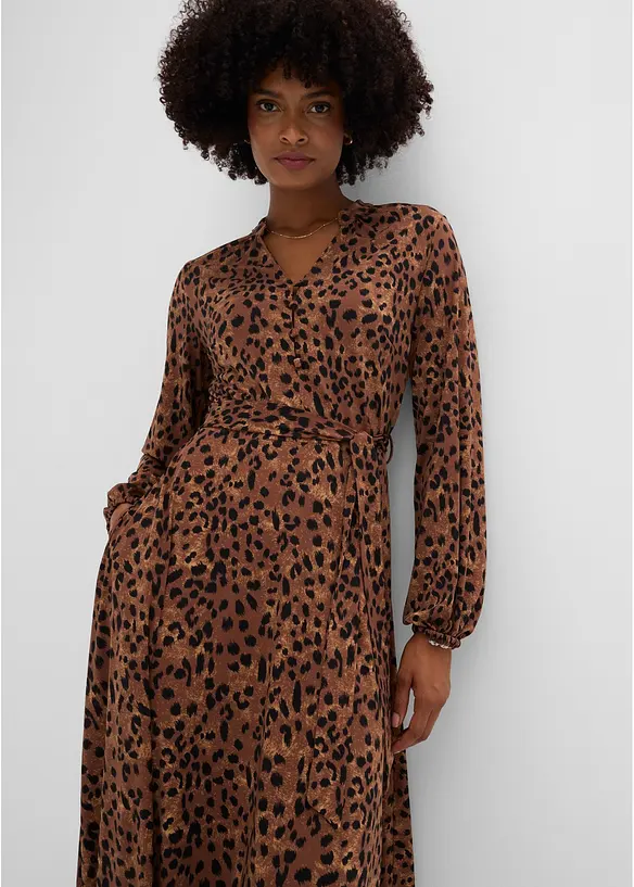 Jerseykleid mit Bindeband (2.tlg-Set) im Leo Look, bonprix