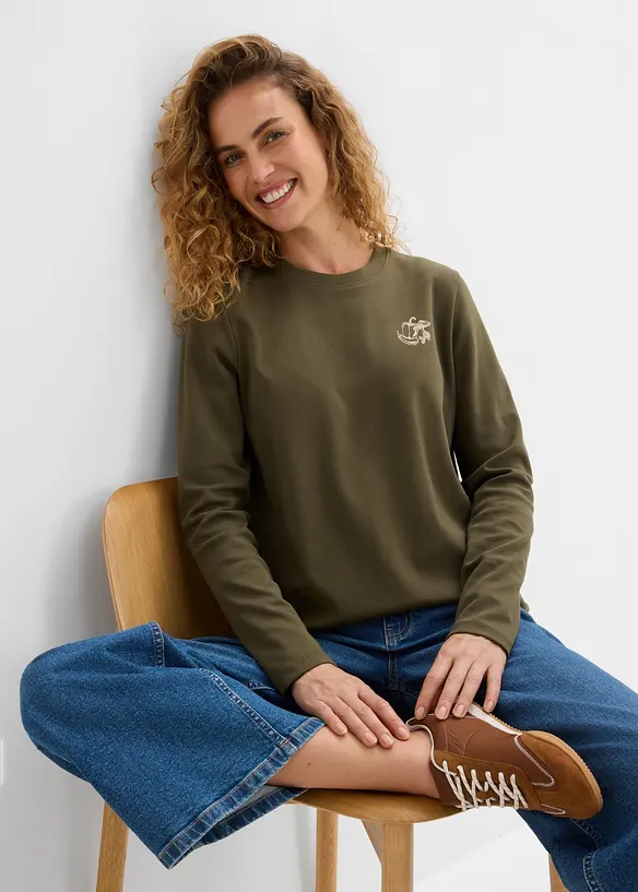 Langarmshirt aus schwerer Bio-Baumwolle, bonprix