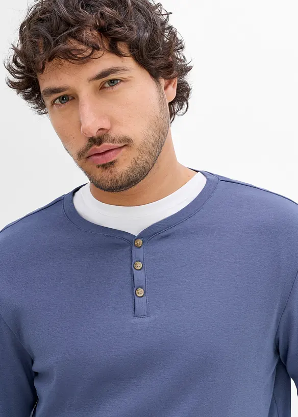Lot de 2&nbsp;T-shirts c&ocirc;tel&eacute;s &agrave; col tunisien et manches longues, bonprix