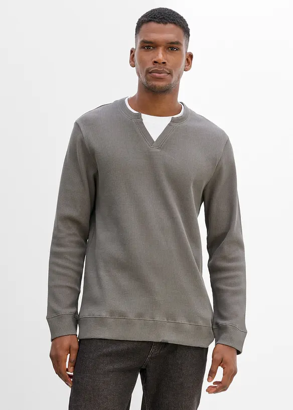 T-shirt manches longues effet superpos&eacute; en maille gaufr&eacute;e 100% coton, bonprix