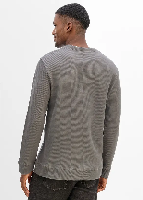 T-shirt manches longues effet superpos&eacute; en maille gaufr&eacute;e 100% coton, bonprix