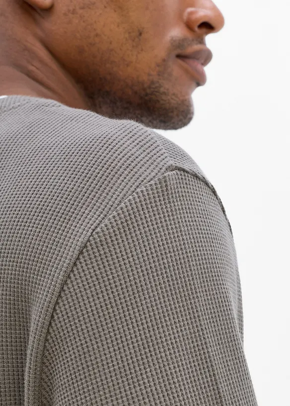 T-shirt manches longues effet superpos&eacute; en maille gaufr&eacute;e 100% coton, bonprix
