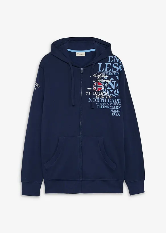 Sweat zipp&eacute; &agrave; capuche, 100% coton, bonprix
