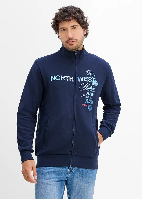 Sweat zipp&eacute; &agrave; col montant 100% coton, bonprix