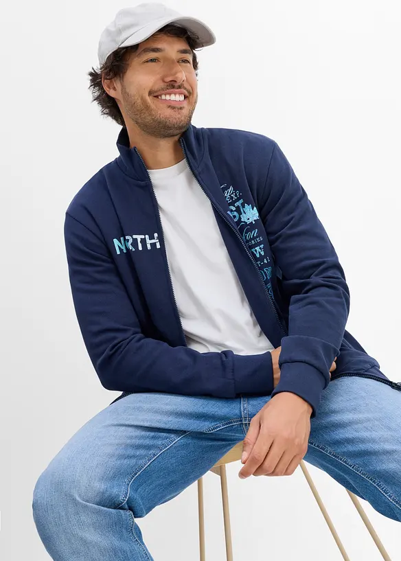 Sweat zipp&eacute; &agrave; col montant 100% coton, bonprix