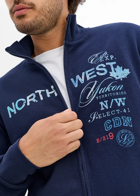 Sweat zipp&eacute; &agrave; col montant 100% coton, bonprix
