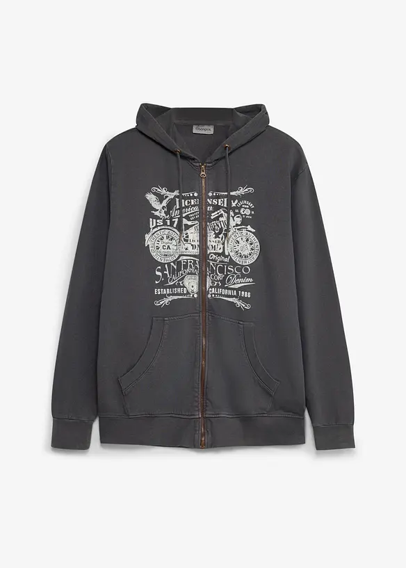 Sweat zipp&eacute; &agrave; capuche, 100% coton, bonprix