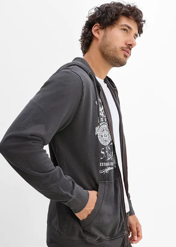 Sweat zipp&eacute; &agrave; capuche, 100% coton, bonprix