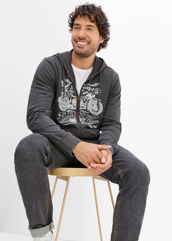 Sweat zipp&eacute; &agrave; capuche, 100% coton, bonprix