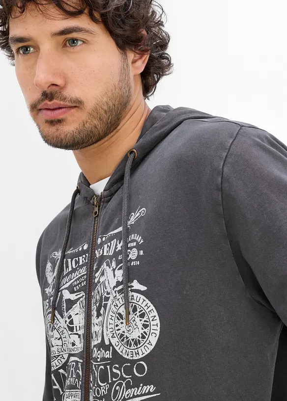 Sweat zipp&eacute; &agrave; capuche, 100% coton, bonprix