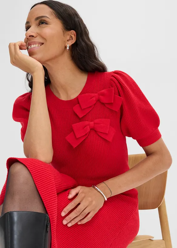 Robe en maille avec n&oelig;uds appliqu&eacute;s, bonprix