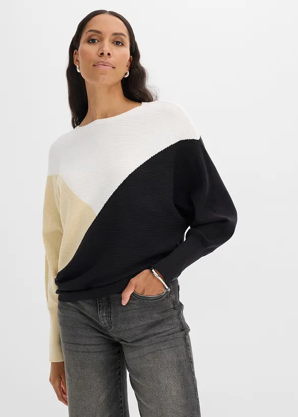 Pull en fine maille &agrave; manches chauve-souris, bonprix