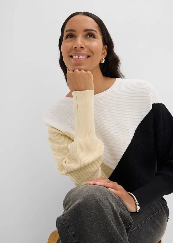 Pull en fine maille &agrave; manches chauve-souris, bonprix
