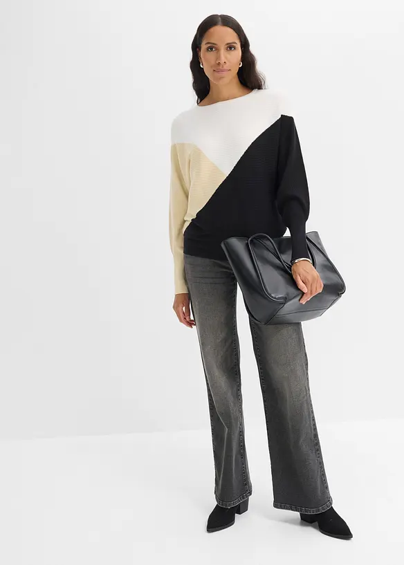 Pull en fine maille &agrave; manches chauve-souris, bonprix