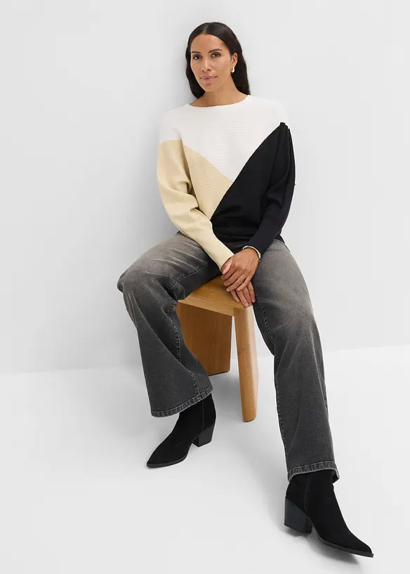 Pull en fine maille &agrave; manches chauve-souris, bonprix