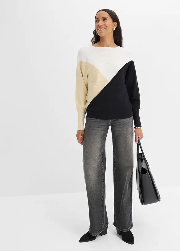 Pull en fine maille &agrave; manches chauve-souris, bonprix
