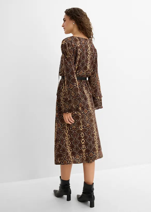 Midikleid mit G&uuml;rtel aus feinem Viskose-Mix, bonprix