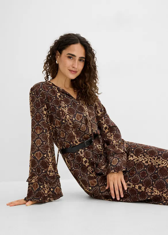Midikleid mit G&uuml;rtel aus feinem Viskose-Mix, bonprix