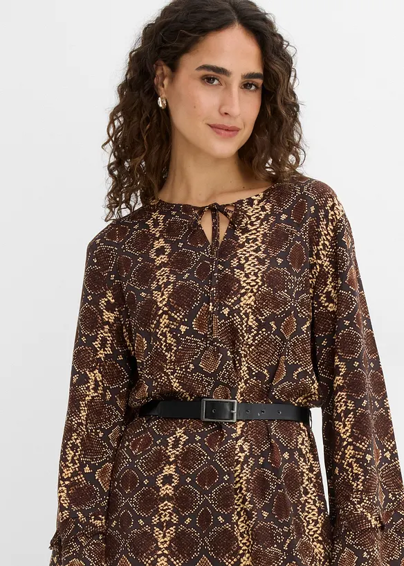 Midikleid mit G&uuml;rtel aus feinem Viskose-Mix, bonprix