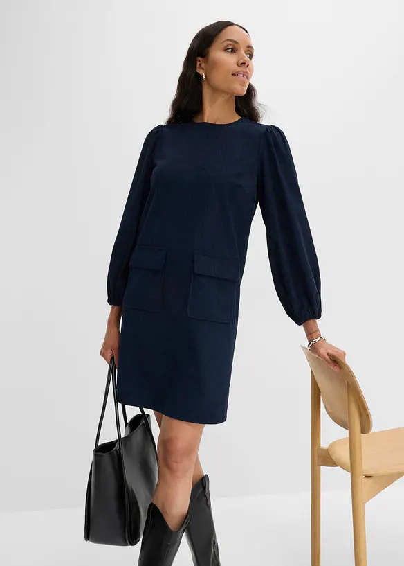 Robe en velours c&ocirc;tel&eacute; avec poches, bonprix