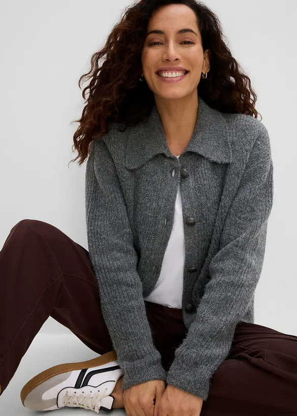 Strickjacke aus flauschigem Rippstrick, bonprix