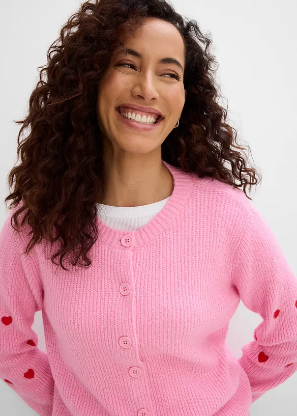 Gilet en maille &agrave; broderie c&oelig;ur, bonprix