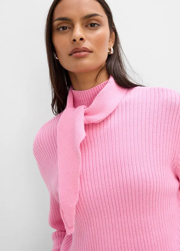 Grobstrick-Pullover mit Turtleneck und Schaldetail, bonprix