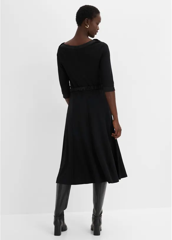 Kleid aus Punto di Roma mit Satin G&uuml;rtel, bonprix