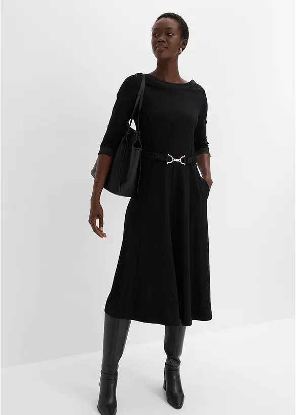 Kleid aus Punto di Roma mit Satin G&uuml;rtel, bonprix
