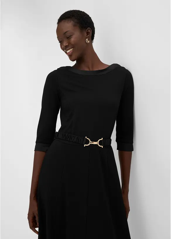Kleid aus Punto di Roma mit Satin G&uuml;rtel, bonprix
