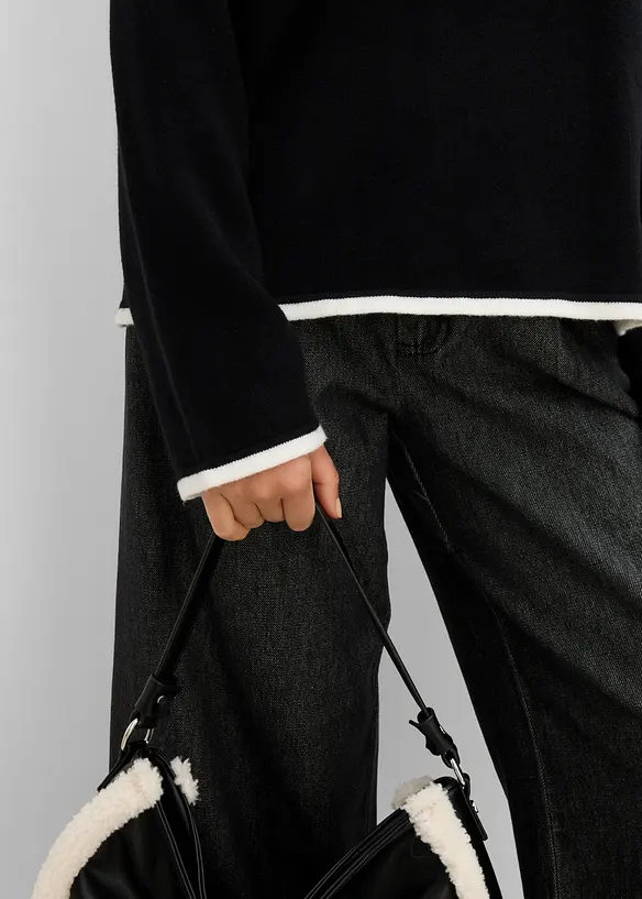 Pull col roul&eacute; en coton m&eacute;lang&eacute;, bonprix
